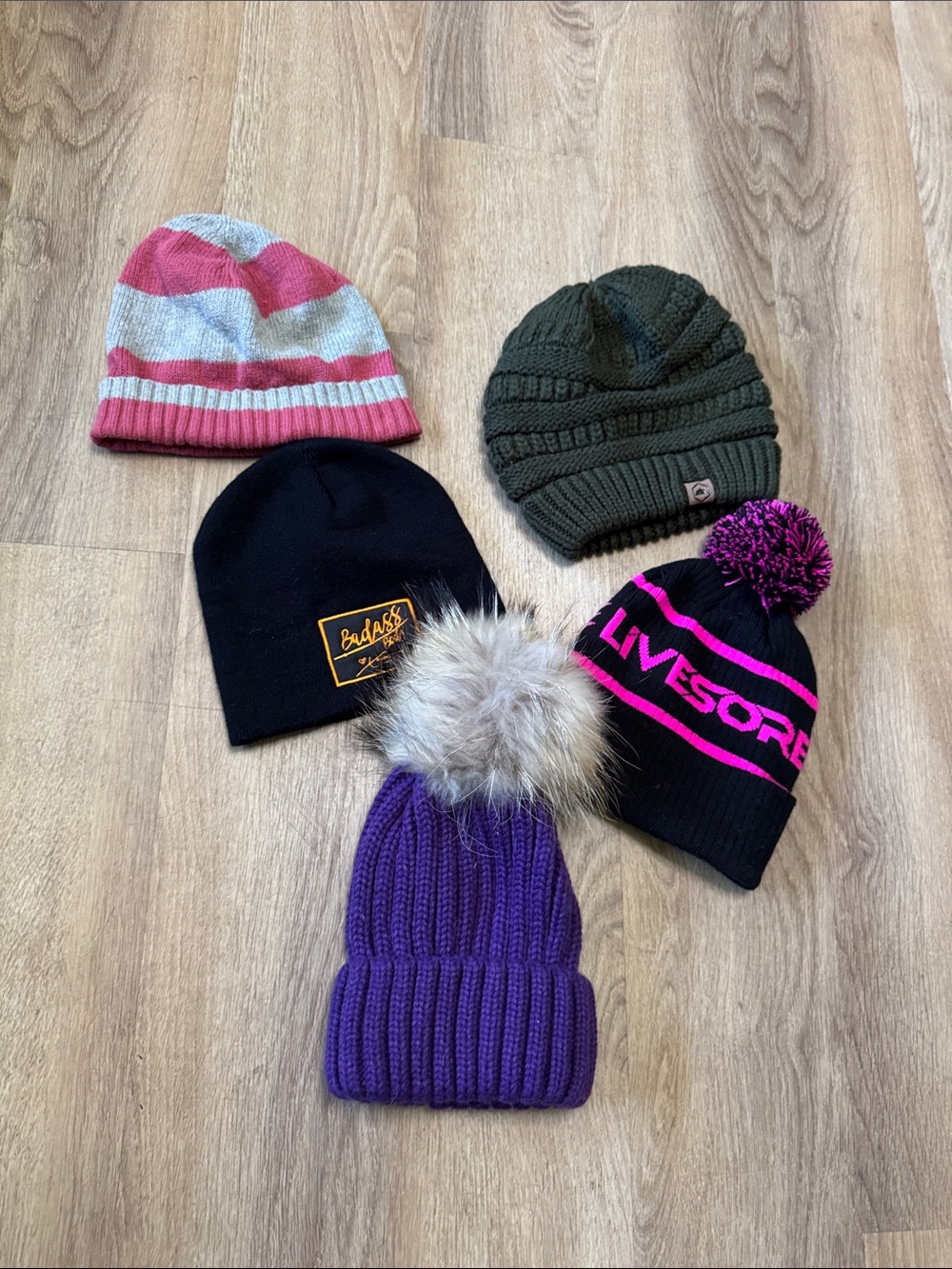 Bundle of winter hats Purple Knit Pom Pom Beanie different brands